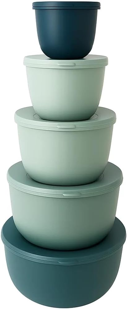 Wheat Straw Mixing Bowl Set with Lids - Green - Set of 10