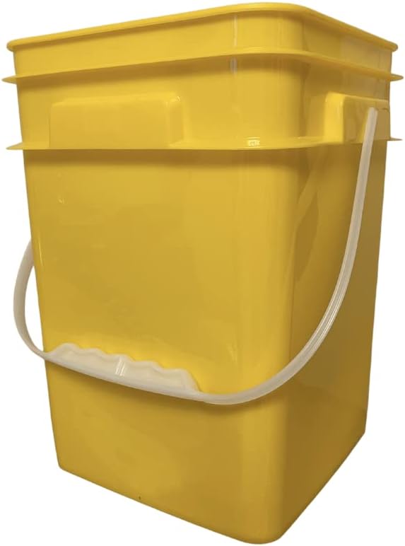 House Naturals 4 Gallon Square Food Grade Bucket Pail with Plastic Handles and Lid (Pack of 3) Made in USA containers (Yellow)