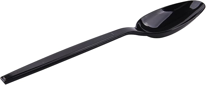 Plastic Spoons Disposable Individually Packaged Spoons Black 7-Inch Commercial Take Away,Super Hard Mass Heavy Individually Wrapped 100 PCS
