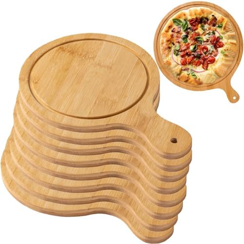 Pizza Serving Board Tray Set of 8, Wooden Lightweight Handles, Up to 13 Inches, Pizza Making Storage, Perfect for Parties and Gatherings,Light Brown,6inch