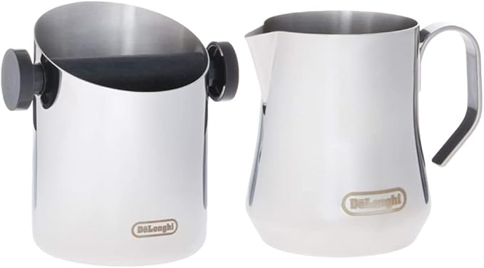 De'Longhi DLSC060 Milk Frothing Jug, 12 oz, Stainless Steel & Knock Box for Coffee & Espresso Grounds, Easy & Mess-Free Disposal of Coffee Puck