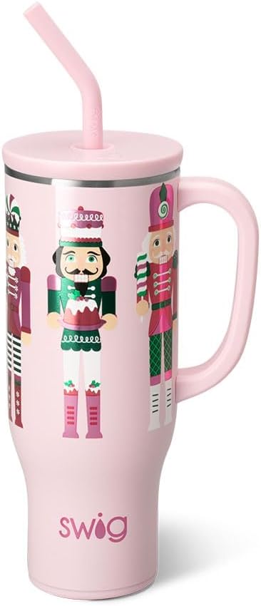 Swig Life 30oz Mega Mug, 30oz Tumbler with Handle and Straw, Extra Large Insulated Tumblers, Cup Holder Friendly Nutcracker Travel Mug (Sugar Plum Soldiers)