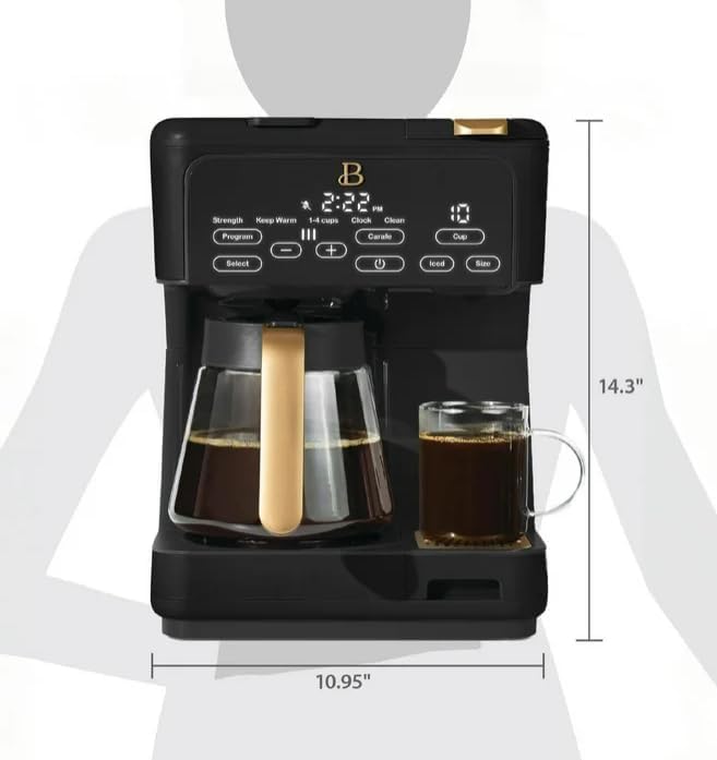 Beauti Multi Brew 12 Cup Programmable Drip & Single Serve Coffee Maker, Versatile Brewing (6oz, 8oz, 10oz, 12oz, 14oz), Pods or Ground, Over Ice option, Keep Warm mode (Black)