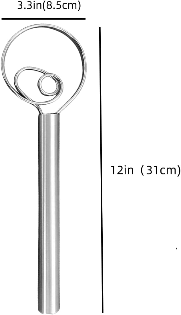 304Professional Danish Dough Whisk - Stainless Steel Bread Whisking Tool for Sourdough, Pizza Dough