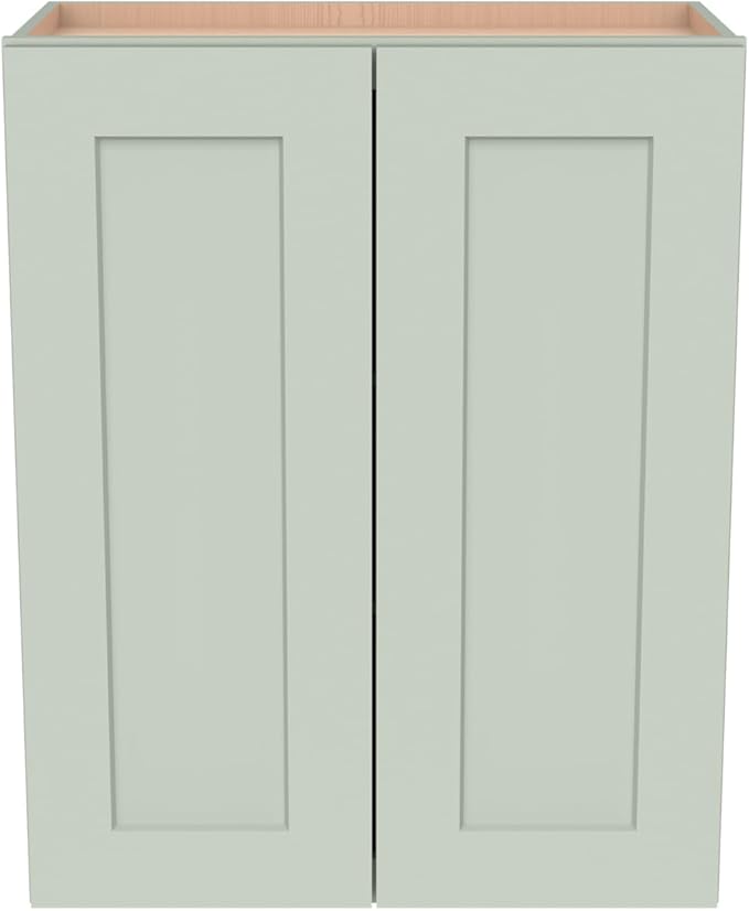 Wall-Mounted Cabinet – Solid Wood Shaker Style Medicine Cabinet with Adjustable Shelves & Soft-Close Doors for Bathroom, Kitchen, and Office Storage (Jade Green, 30" W x 12" D x 30" H)