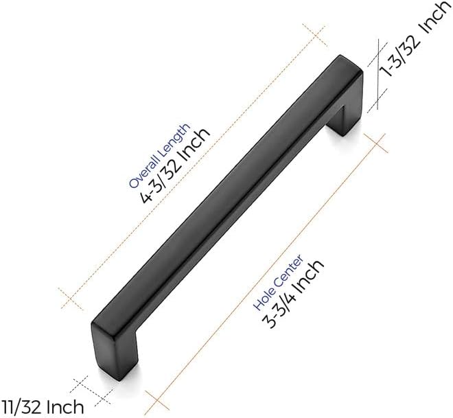 Ravinte 50 Pack Solid 3-3/4 Inch Center to Center Slim Square Bar Drawer Handles Kitchen Cabinet Handles Black Drawer Pulls Kitchen Cabinet Hardware Kitchen Handles Matte Black Cabinet Pulls