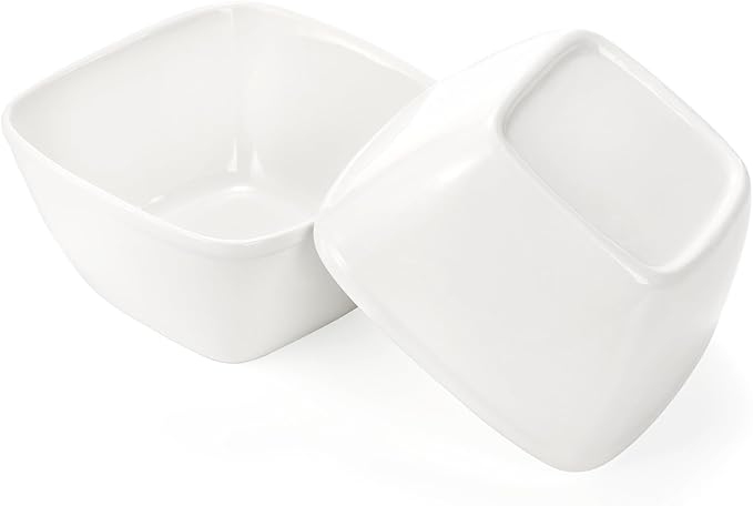 ZENFUN 10 oz Square Bowl Chip & Dip Serving Set, Pocelain Ramekin Bowls with Metal Rack Stand, White Small Serving Dishes, Condiment Serving Tray for Entertaining, Party, Buffets, Christmas