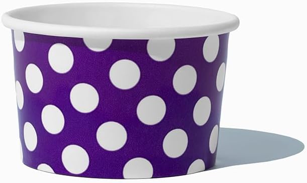 UNIQ 1000-Count 4 oz Polka Dot Paper Ice Cream Cups Purple Color | Perfect for Halloween, Disposable Dessert Bowls | Frozen Dessert Supplies