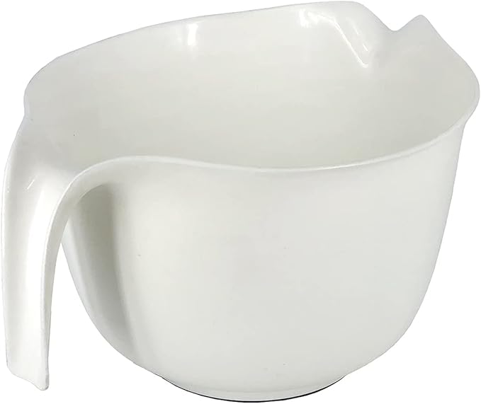 Glad Mixing Bowl with Handle – 3 Quart | Heavy Duty Plastic with Pour Spout and Non-Slip Base | Dishwasher Safe Kitchen Supplies for Cooking and Baking, White (Pack of 6)