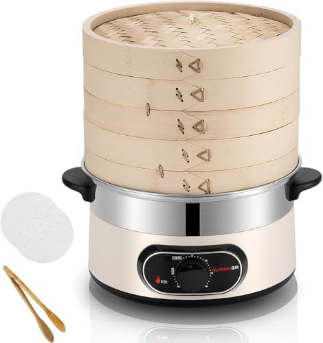 1500W Electric Food Steamer | 2-Tier Bamboo Steamer with 60-Min Timer | Auto Shut-Off & Boil Dry Protection