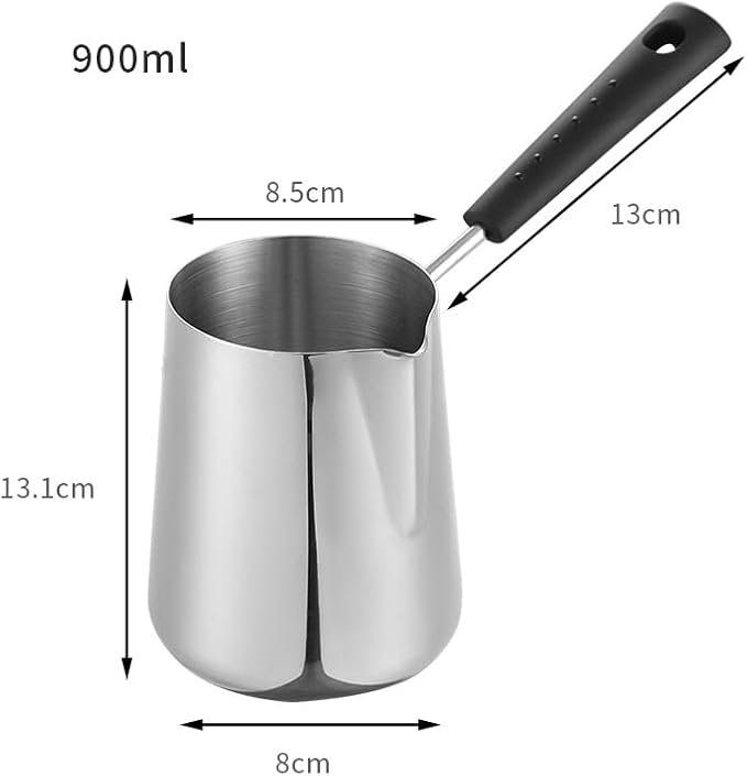 Milk Butter Warmer Pot, 30oz/900ml Turkish Coffee Pot, Stovetop Chocolate Melting Pan, Cezve Ibrik Briki Greek Arabic Coffee Maker for Maple Syrup, Sauce Heating, 18/8 Stainless Steel
