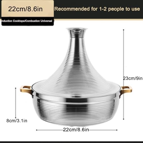 Large Stainless Steel Moroccan Tagine Pot - Non-Stick Casserole with Cone-Shaped Lid & 2 Handles, 30cm/11.8in, Elegant Gold Finish for Authentic Moroccan Cooking