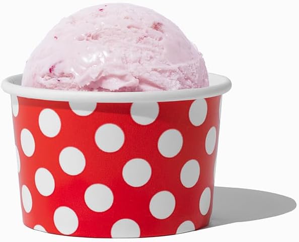 UNIQ 1000-Count 4 oz Polka Dot Paper Ice Cream Cups Red Color | Disposable Dessert Bowls in Many Colors | Frozen Dessert Supplies