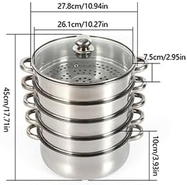 Stainless Steel Steamer Glass Lid, 5-Layer Cooking Steamer Set, Overlapping Design, ø 28cm /11 Inch, Suitable for Induction Cooktops, Electric Cooktops, Gas Cooktops