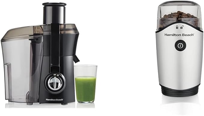 Hamilton Beach Juicer Machine, Big Mouth Large 3” Feed Chute & 4.5oz Electric Coffee Grinder For Beans, Spices & More, Stainless Steel Blades, Silver (80350RV)