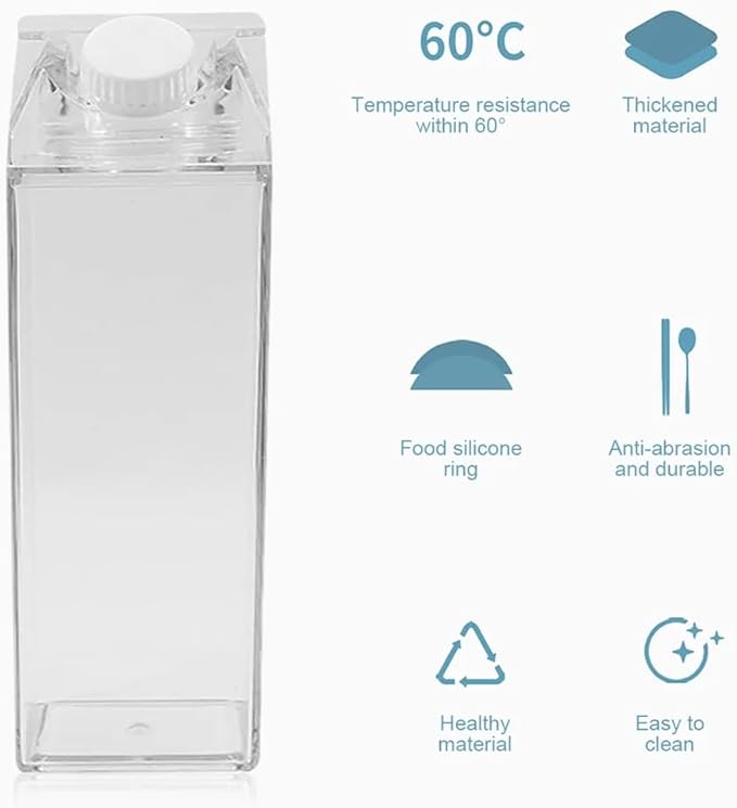 6 Pack Milk Carton Water Bottles 34oz/1000ml Leak Proof Plastic Water Bottle Reusable BPA Free Sports Water Bottle Carton Shaped Juice Milk Bottle for Gym Camping Hiking Travel Sports, Dishwasher Safe