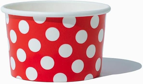 UNIQ 1000-Count 4 oz Polka Dot Paper Ice Cream Cups Red Color | Disposable Dessert Bowls in Many Colors | Frozen Dessert Supplies