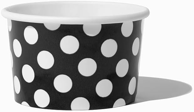 UNIQ 1000-Count 6 oz Polka Dot Paper Ice Cream Cups Black Color | Perfect for Halloween, Disposable Dessert Bowls | Frozen Dessert Supplies