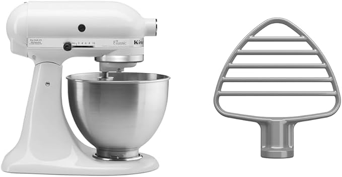 KitchenAid Classic Series 4.5 Quart Tilt-Head Stand Mixer K45SS, White & Pastry Tilt Head Stand Mixer Beater Attachment, Silver