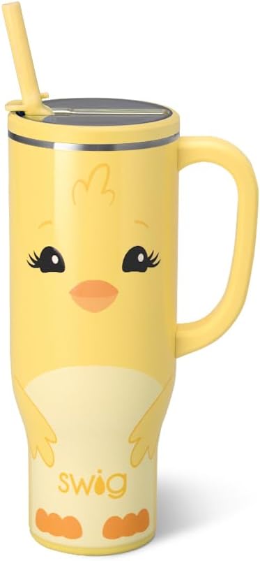 Swig Life 30oz Mega Mug, 30oz Tumbler with Handle and Straw, Large Insulated Tumblers, Cup Holder Friendly Travel Mug, Stainless Steel 30 oz Tumbler, Reusable Insulated Water Bottle (Spring Chick)