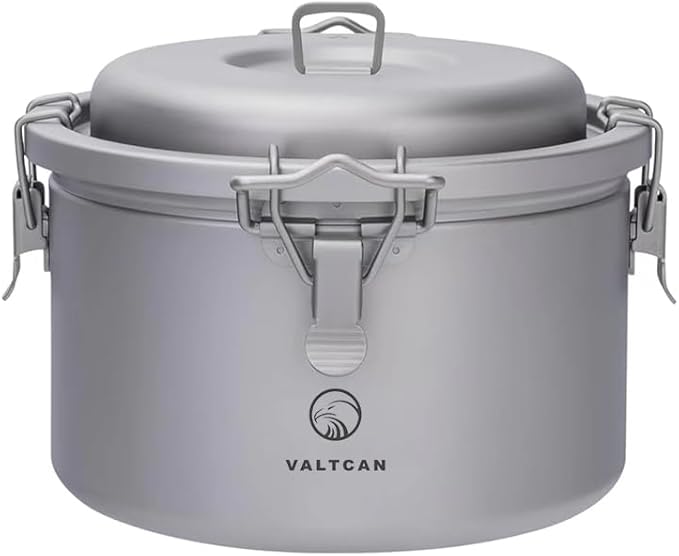 Valtcan Titanium Rice Cooker Pot 3200ml Grade 1 Pure Titanium, No Coating, Naturally Flavor-Neutral | Locking Lid, Inner Pot, 108oz, 867g Ultralight for Home & Camping