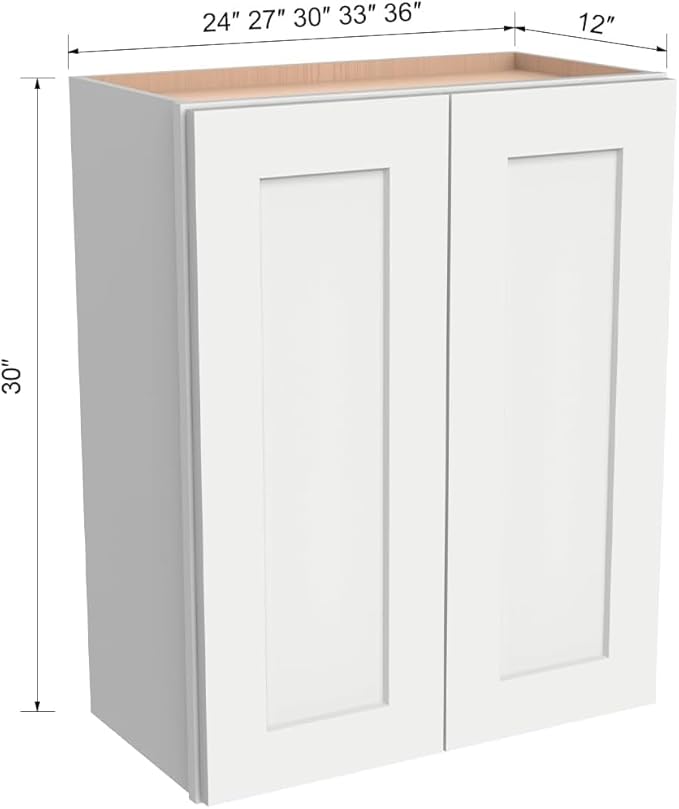 Wall-Mounted Cabinet – Solid Wood Shaker Style Medicine Cabinet with Adjustable Shelves & Soft-Close Doors for Bathroom, Kitchen, and Office Storage (Origami White, 27" W x 12" D x 36" H)