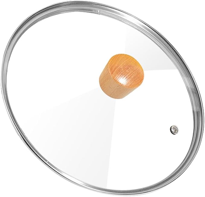 8 Inch Pan Lid with Wooden Handle, Tempered Glass Lid, Cast Iron Skillet, Pot, and Replacement Pan Cover, Clear Frying Pan Lid Fits Pots, Pans and Skillets, Dishwasher Safe