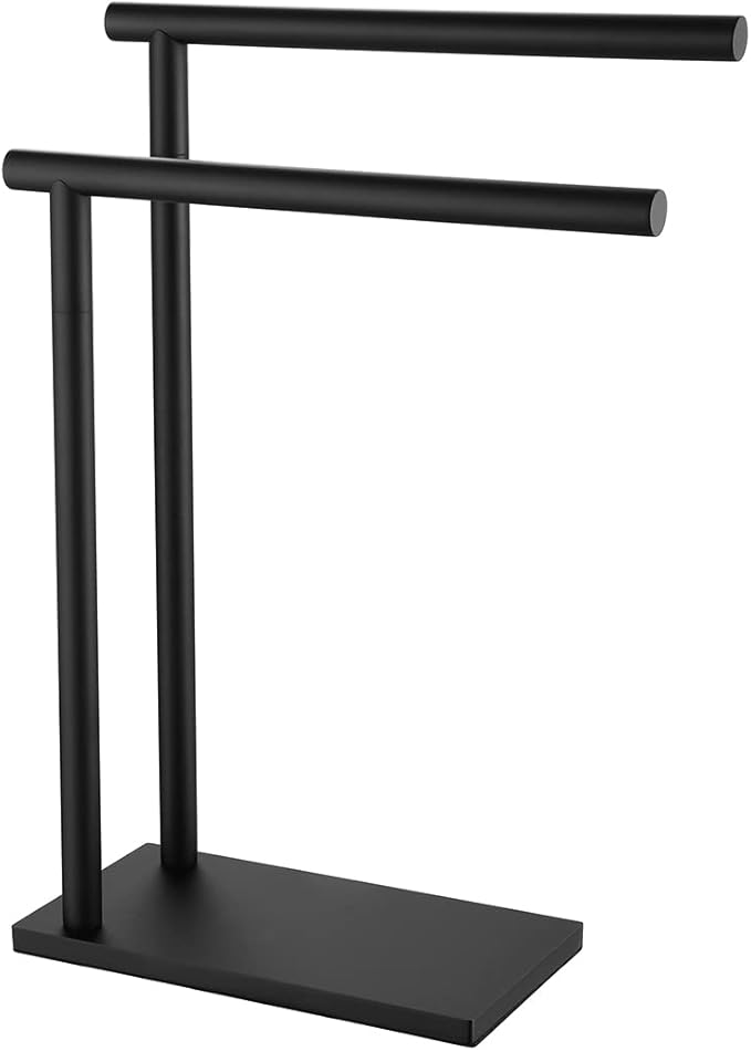 JQK Hand Towel Holder Stand Oil Rubbed Bronze, Modern Tree Rack Free Standing for Countertop with 12 Inch 2 Bars, 304 Stainless Steel ORB, HTT172-ORB