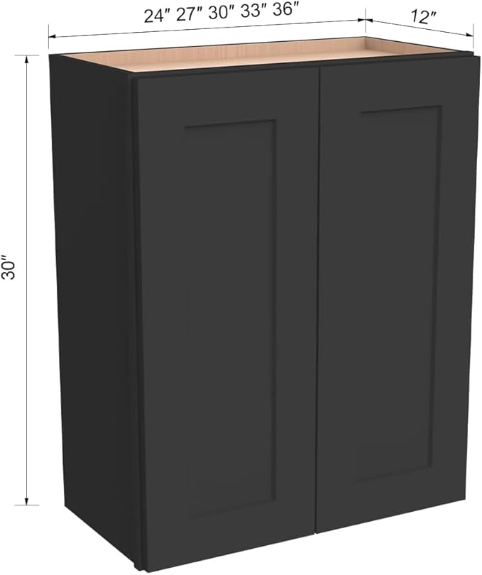 Wall-Mounted Cabinet – Solid Wood Shaker Style Medicine Cabinet with Adjustable Shelves & Soft-Close Doors for Bathroom, Kitchen, and Office Storage (Charcoal Black, 42" W x 12" D x 36" H)