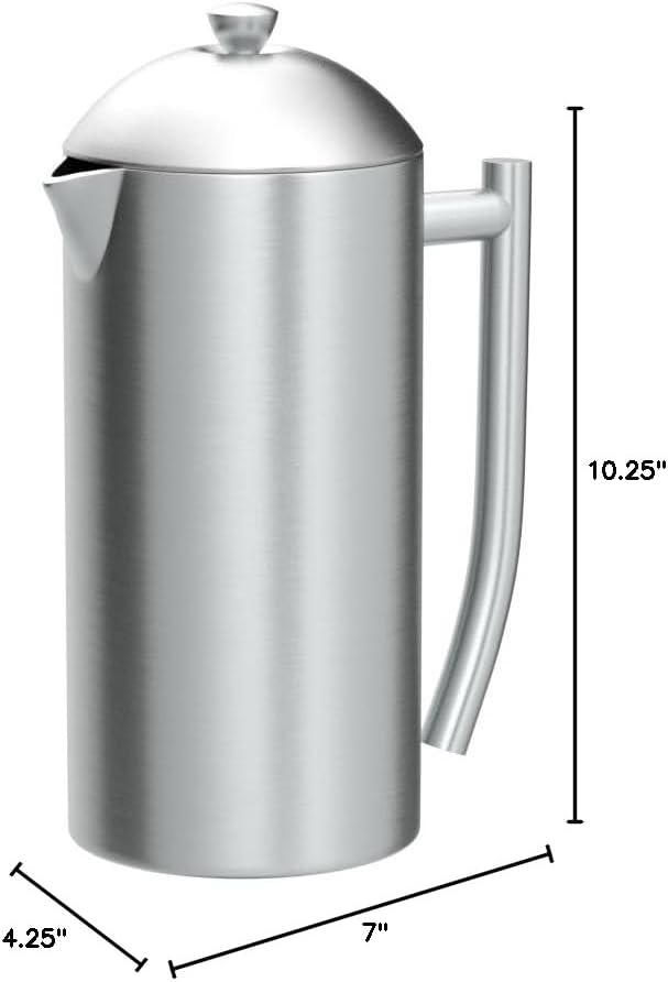 Frieling Coffee Press Stainless Steel French Press Coffee Maker - 44 oz, Brushed Stainless Steel - Double-Walled Insulated Zero Sediment Filter - For Home & Camping