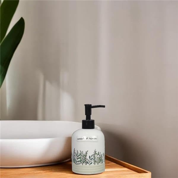 Young's Inc Quiet Cottage Ceramic Soap and Lotion Dispenser, Farmhouse Botanical Kitchen Sink Soap Pump, Rustic Cottagecore Bathroom Countertop Soap Dispenser Bottle, 6.7 Inch