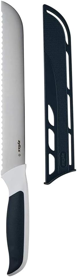 Zyliss Comfort Bread Knife, 20.5cm/8in, Japanese Stainless Steel, Serrated Edge, Non-Slip Handle, Includes Cover for Safety, Black/White, Professional Kitchen Knife, Dishwasher Safe