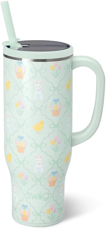 Swig Life 30oz Mega Mug, 30oz Tumbler with Handle and Straw, Large Insulated Tumblers, Cup Holder Friendly Travel Mug, Stainless Steel 30 oz Tumbler, Reusable Insulated Water Bottle (Hoppy Easter)
