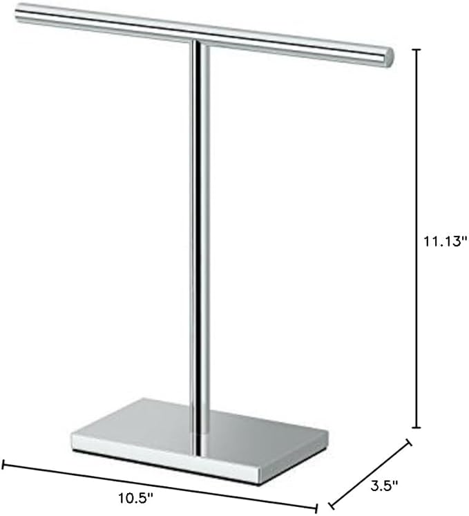 Gatco 1444C, Modern Rectangle Base Freestanding Countertop Towel Holder, Chrome / 10.50"W x 11.13"H T-Shape Style Countertop Hand Towel Holder for Bathroom, Kitchen/ Fingertip Towel Rack
