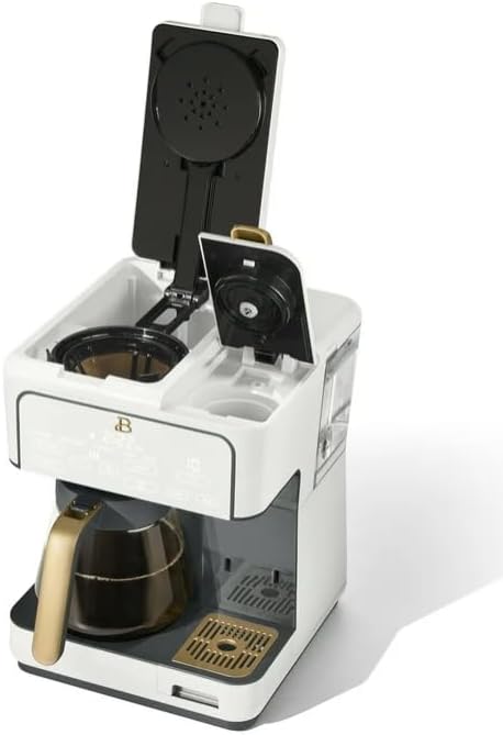 Beauti Multi Brew 12 Cup Programmable Drip & Single Serve Coffee Maker, Versatile Brewing (6oz, 8oz, 10oz, 12oz, 14oz), Pods or Ground, Over Ice option, Keep Warm mode (White)