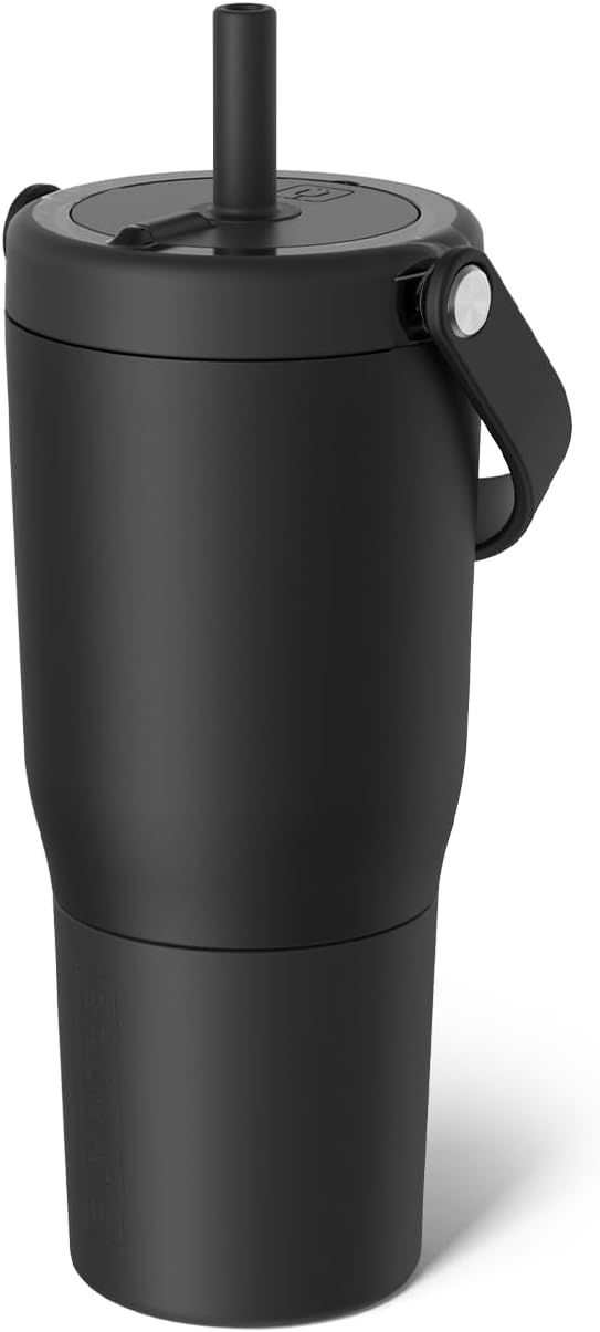 BrüMate Resa 25oz 100% Leakproof Travel Tumbler w/Handle & Straw | Flexible SoftSip Straw | Silicone Sleeve for Durability | Stainless Steel | Cup Holder & Travel Friendly Water Bottle (Matte Black)