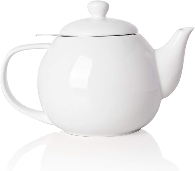 Sweejar Ceramic Butter Dish with Lid for Countertop,Porcelain Butter Keeper with Knob Handle,Butter Container for East/West Coast Butter and Porcelain Teapot with Removable Stainless Steel Infuser