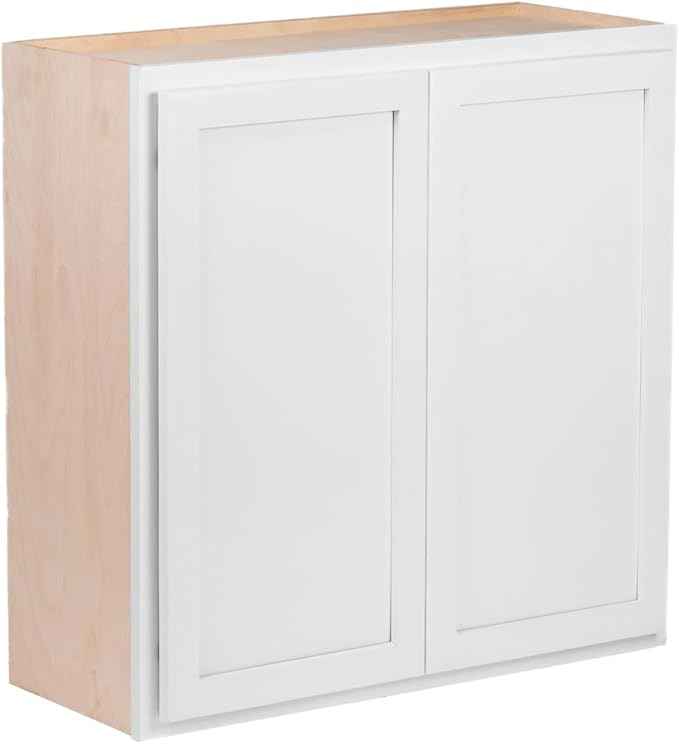 Quicklock RTA (Ready-to-Assemble) 42" Tall Wall Kitchen Cabinets - Shaker Style | 100% Hardwood | Made in America | Soft Close Hardware (12" D x 27" W x 42" H, Pure White)