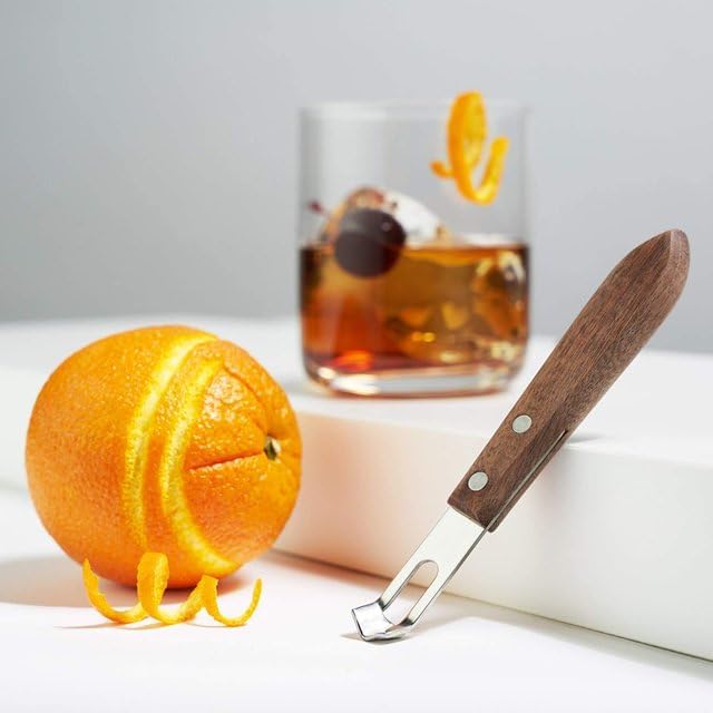 1Pc Cocktail Channel Knife with Walnut Wood Handle, Stainless Steel Bar Tool for Bartenders, Versatile Tool and Peeler for Cocktails