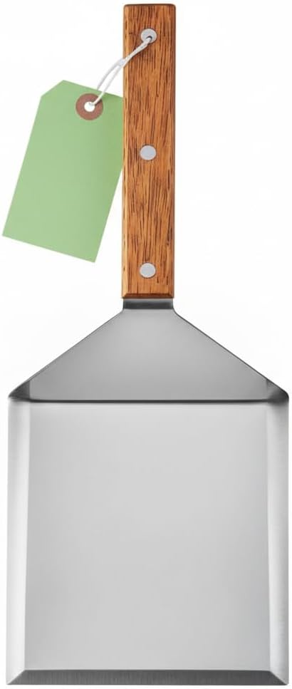 Extra Wide Spatula with Beveled Edges, Oversized Stainless-Steel Spatula with Wood Handle for Skillets, Griddles & Pancake Flipper for Burgers, Omelet, and Versatile for Culinary Task, 6 x 5-inches