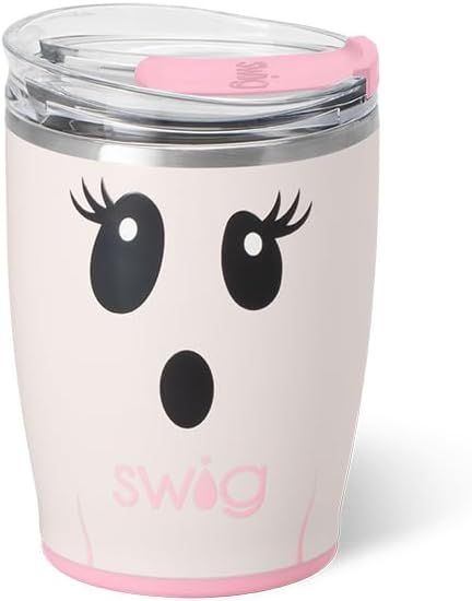 Swig Life 12oz Insulated Tumbler, Halloween Travel Coffee Tumbler with Lid, Cup Holder Friendly Travel Coffee Mug, Stainless Steel, 12 oz Reusable Insulated Coffee Mug (Boo Crew Ghost)