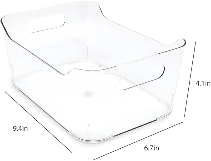Isaac Jacobs 4-Pack Small Clear Storage Bins (9.4” x 6.7” x 4.1”) w/Handles, Plastic Box Set, Home, Office, Fridge, Freezer, Kitchen, Pantry Organization Container, BPA-Free/Food Safe (Small, 4-Pack)