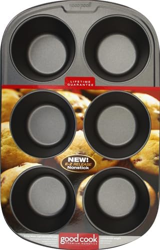 GoodCook Everyday Nonstick Steel Jumbo Texas Muffin Pan,6-cup,Gray,(Pack of 12)