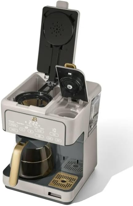 Beauti Multi Brew 12 Cup Programmable Drip & Single Serve Coffee Maker, Versatile Brewing (6oz, 8oz, 10oz, 12oz, 14oz), Pods or Ground, Over Ice option, Keep Warm mode (Porcini)