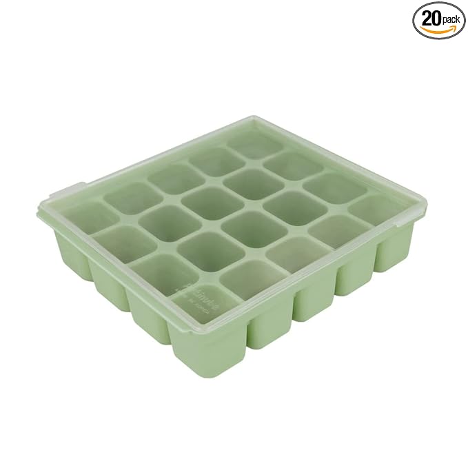 Baby Food Storage Silicone Cubes with Clip-On Lid Freezer Tray Baby Food Soups Purees Ice Easy and Safe Design Made in Korea (20 Celadon Green)