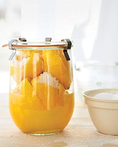 Weck Tulip Jar - Sour Dough Starter Jars for Sourdough - 1 x WECK 745 Large Clear Jar with Wide Mouth - 1 Liter Includes Glass Lid, rubber seal and steel clips