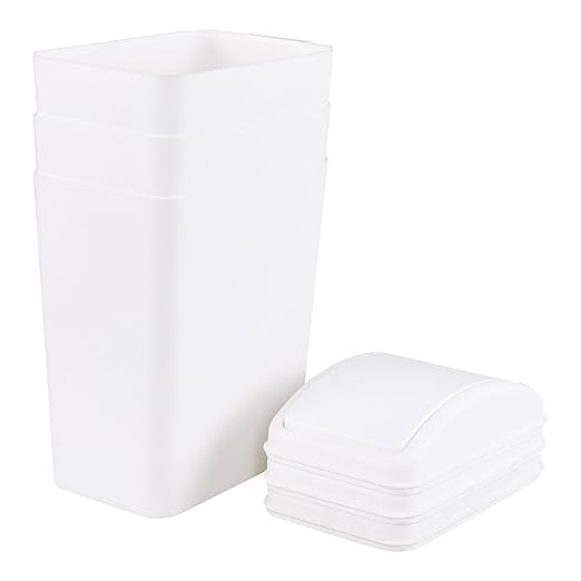 3-Pack 4.5 Gallon Plastic Trash Can with Swing Top Lid, Slim Garbage Can with Swing Lid, White