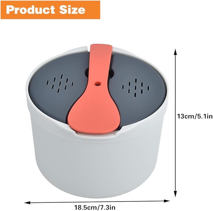 Microwave Rice Cooker Steamer, Microwave Pasta Cooker with Strainer, 2 L Microwave Cookware Set for Rice, Pasta, Vegetables, Quinoa, Oatmeal, Ramen Non stick (orange)