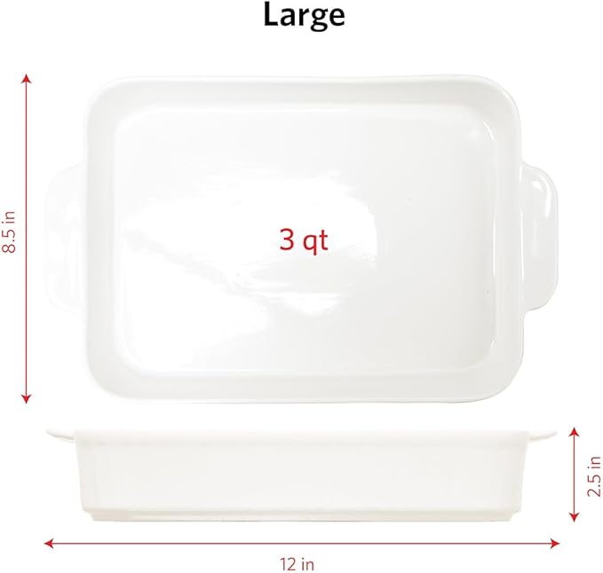 Glad Baking Dish Set, 3pc - Rectangular Stoneware Casserole Dishes for Oven and Microwave - Nesting Bakeware Set with Handles (12'', 10.5'', and 8.5''), Dishwasher Safe