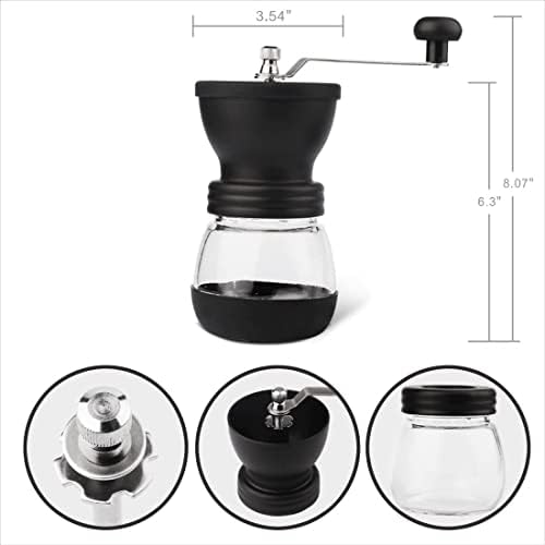 VIA CREMA Manual Coffee Grinder with Ceramic Burr and Glass Container for Espresso Beans